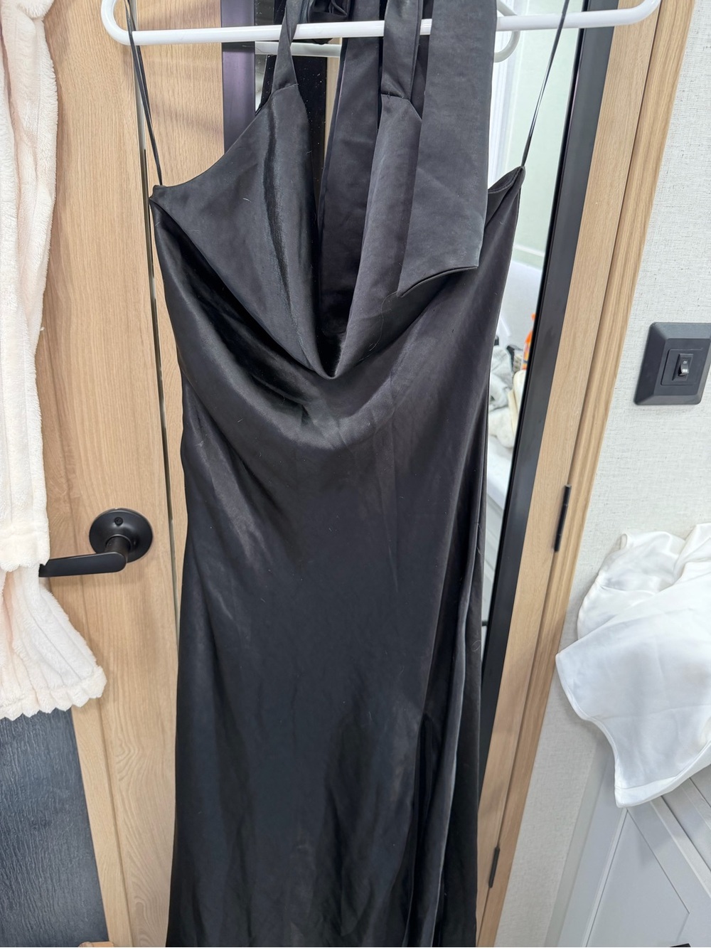 Altar'd State Black Strapless Cowl Satin Dress